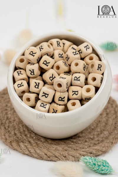 LANDOFACCESSORY 10 mm Wooden Letter Beads Single - Letter R Alphabet Beads Cu...