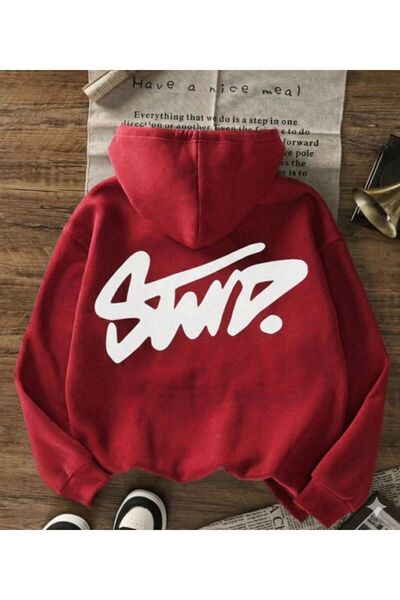 CLASSY.MODA Oversize Sweatshirt - Ön Arka Baskılı Kapüşonlu Hoodie