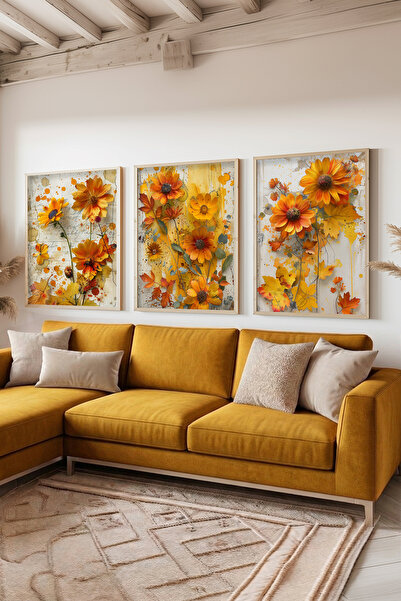 STARYUNA Ξύλινο σετ τριών πινάκων με θέμα τα φθινοπωρινά λουλούδια Ucyuna667