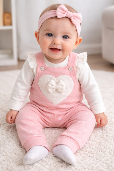 Bebelul Ολόσωμη φόρμα για κορίτσια, 2 τεμάχια, σχέδιο με μικρές καρδιές, Ροζ