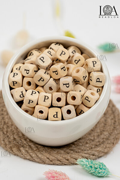 LANDOFACCESSORY 10 mm Wooden Letter Beads Single - Letter P - Alphabet Beads ...