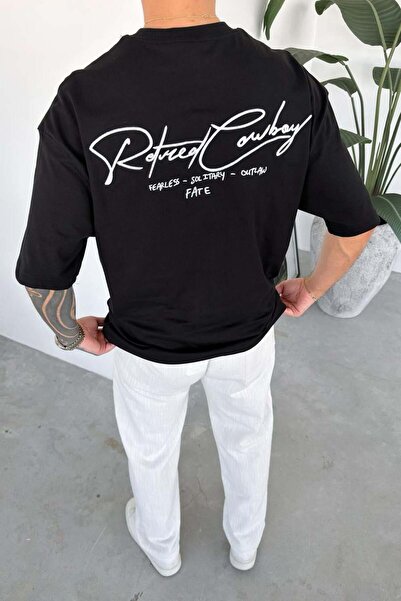 HAFKAGİYİM Tricou oversize negru cu broderie cowboy