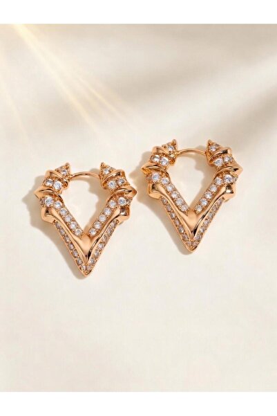 Archhazel Jewelery Zircon Stone Heart Form Rose Earrings