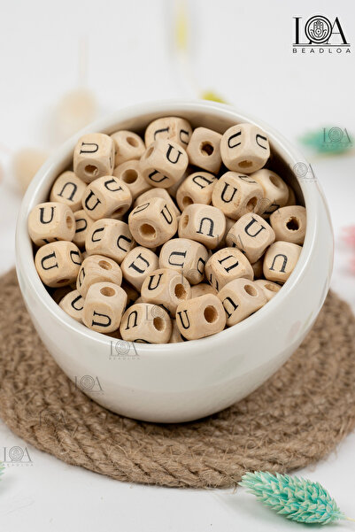 LANDOFACCESSORY 10 mm Wooden Letter Beads Single - Letter U - Alphabet Beads ...