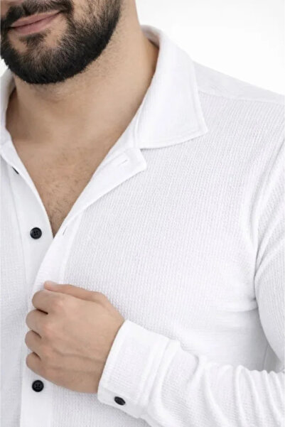 viyamen Ανδρικό πουκάμισο από ύφασμα βάφλας με μακριά μανίκια και ανοιχτό για...