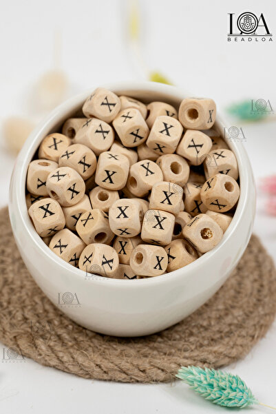 LANDOFACCESSORY 10 mm Wooden Letter Beads Single - Letter X Alphabet Beads Cu...
