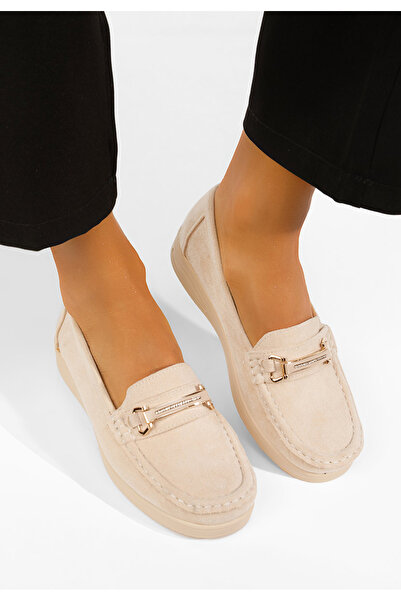 B T Shoes Mocasini piele intoarsa Esmiara bej