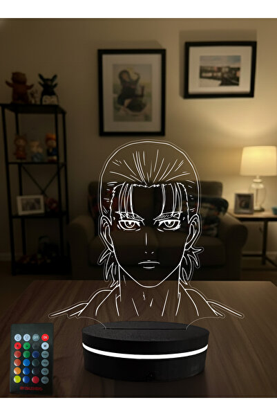 Eymi Design Eren Yeager LED Gece Lambası Attack on Titan 3D İllüzyon RGB Kuma...