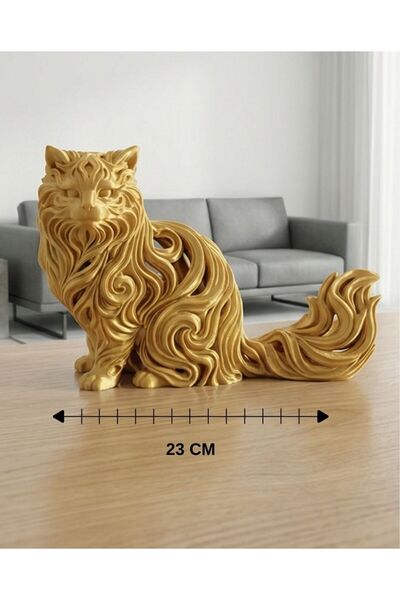 Printorium Dekoratif Uzun Tüylü Kedi Biblo 23 Cm – Modern Lüks Kedi Figürü, S...