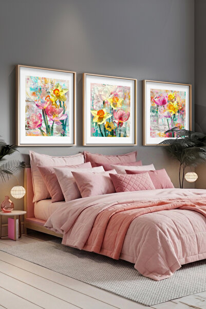 STARYUNA Σετ τριών πινάκων ζωγραφικής με ξύλινο πλαίσιο και θέμα το κολάζ με ...