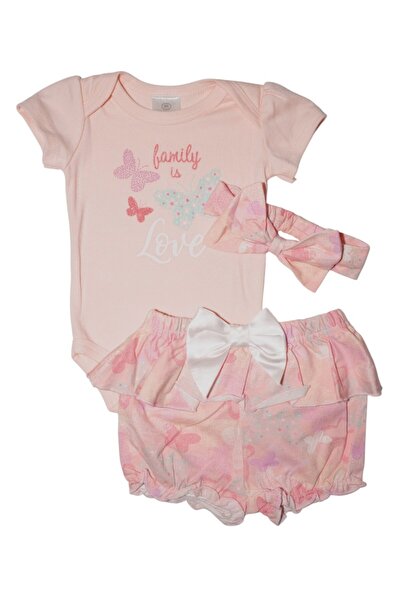 Bambimici - Leila Butterfly Print Baby Suit Set - Peach - 3M to 12M