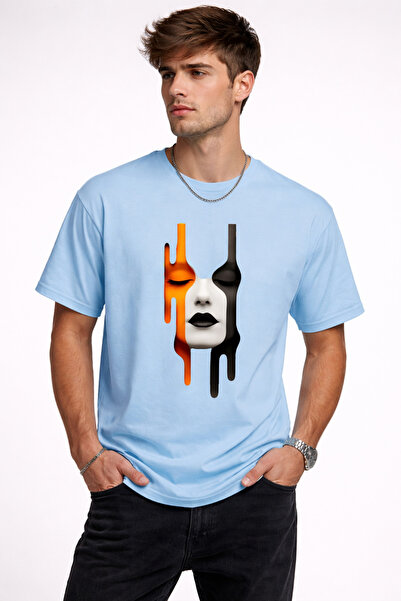 VODEXA Tricou oversize unisex cu imprimeu COLORFUL FACE, 100% bumbac, croială...