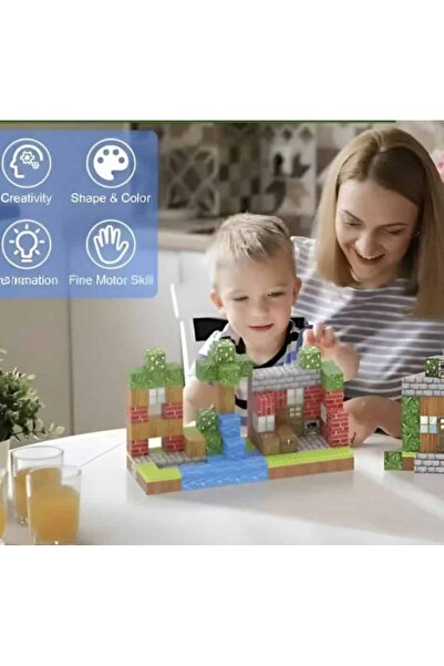 OEM Set cuburi magnetice 64 piese – constructii 3D tip Minecraft pentru copii