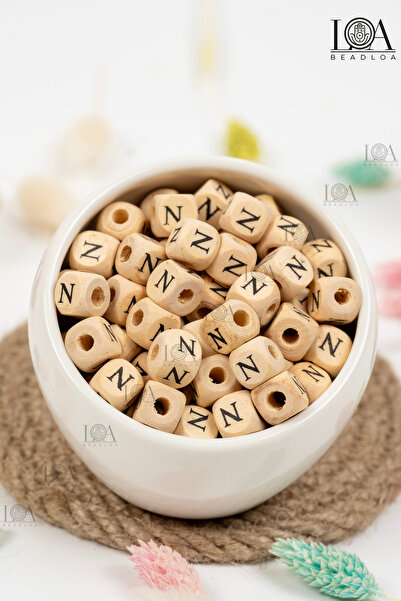 LANDOFACCESSORY 10 mm Wooden Letter Beads Single - Letter N - Alphabet Beads ...