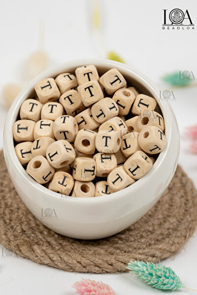 LANDOFACCESSORY 10 mm Wooden Letter Beads Single - Letter t - Alphabet Beads ...