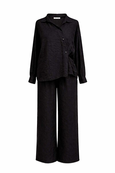 Mixray 4840 Γυναικείο πουκάμισο Soft Flow και παντελόνι, φαρδύ σετ μαύρο