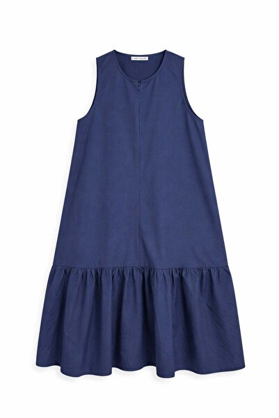 Mixray 4695 Дамска плисирана рокля тип  "парашут " с ципове, дълга, тъмносиня