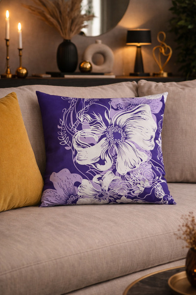 Crazystyle Mor Çiçek Desenli Kırlent Kılıfı, Salon, Oturma Odası, Çok Tercih ...