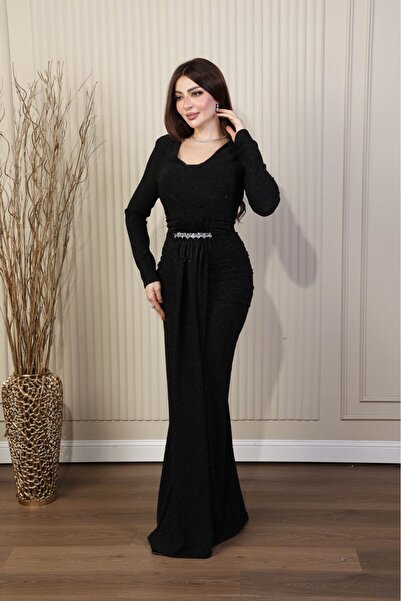 ٌRominz fashion فستان "نواعم" أسود كريستال بمناسبة ملكة وزواجات - خامة مطاطية...