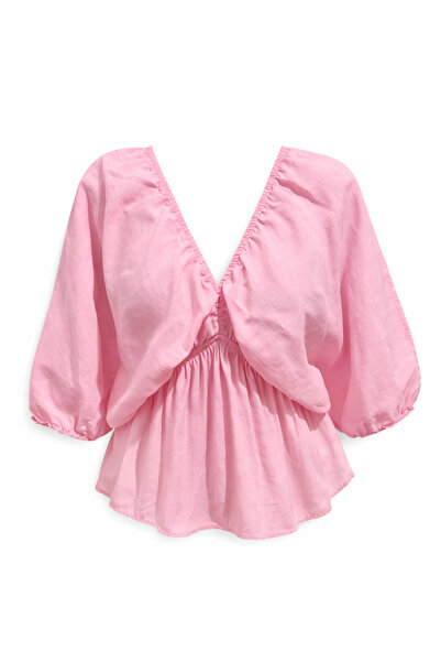 Mixray 4703 Дамска блуза с V-образно деколте от еластичен модал, розова