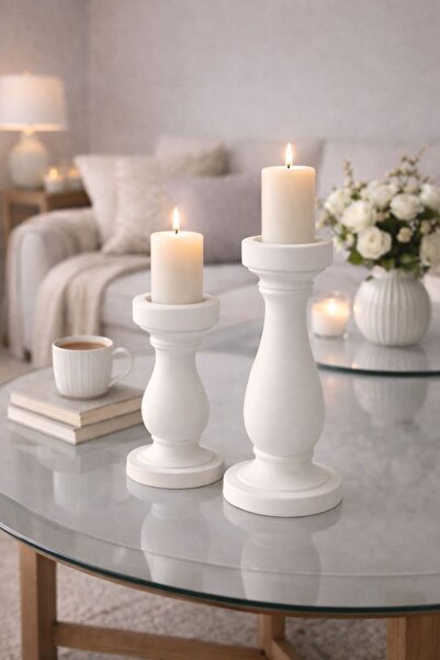 NEWNOW CozyAura Ahşap Şamdan Mumluk Seti 2’li – Dekoratif Masa & Salon Mum St...