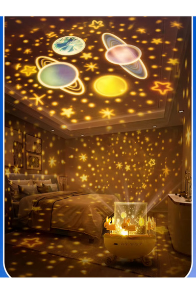 Saule Projektör Gece Lambası Dönen Çocuklar İçin Eğitici Müzik Efektli Gezeng...