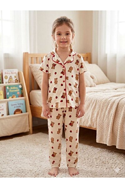 mışıl mışıl kids Κοριτσίστικο σετ πιτζάμες με αρκουδάκι, φράουλα, καλοκαιρινό...