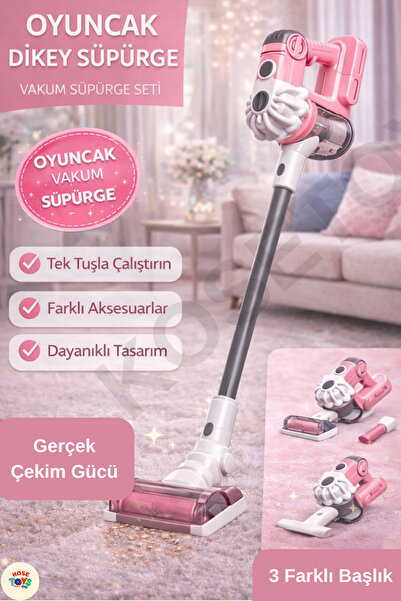 kosetoys Sesli ve Çekme Özellikli dikey oyuncak süpürge( pembe)