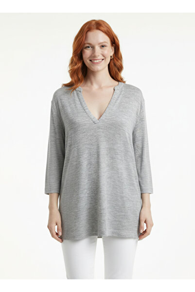 Neden Tekstil Γυναικεία μπλούζα με λαιμόκοψη V σε γκρι χρώμα - Άνετη και κομψή