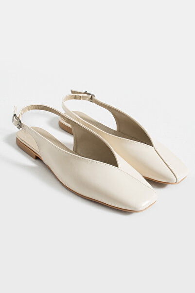 DESPİNA MİA Kadın Haki Kare Burun Babet Arkası Açık Bantlı Şık Günlük Ayakkabı