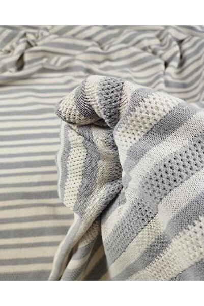 Kumaş Parça Γκρι Εκρού Ριγέ Πλεκτό Ύφασμα 150x250εκ.