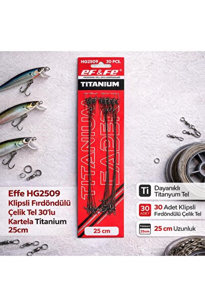 EFFE HG2509 Klipsli Fırdöndülü Çelik Tel 30lu Kartela Titanium 25cm