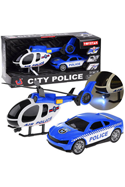 Jokomisiada Set de vehicule de poliție cu sunet și lumină, inclusiv elicopter...