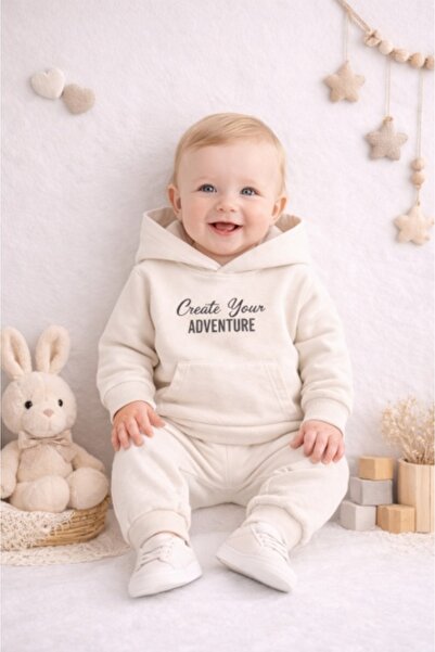 Superbaby Σετ Περιπέτειας Memoza - φούτερ με κουκούλα και παντελόνι - Λευκό