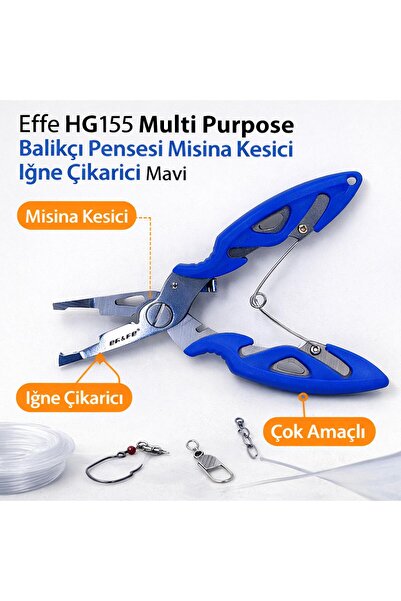 EFFE HG155 Multi Purpose Balıkçı Pensesi Misina Kesici İğne Çıkarıcı Mavi