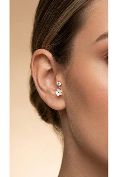Vilma Aksesuar Cerrahi Çelik Taşlı Sedefli Tragus Helix Piercing (6mm)