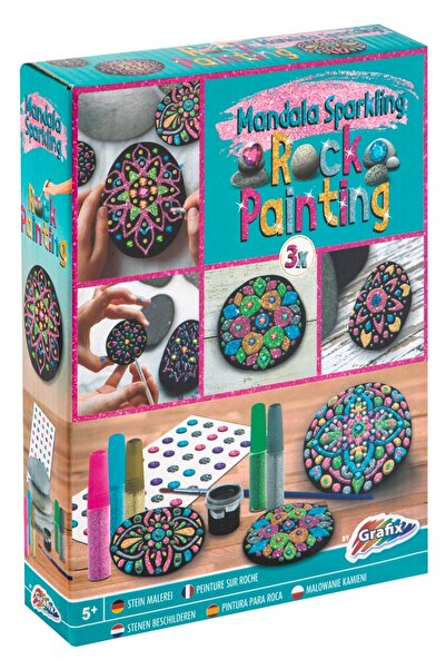 GRAFİX Pictură Mandala pe pietre, 3 pietre/5 lipici cu sclipici