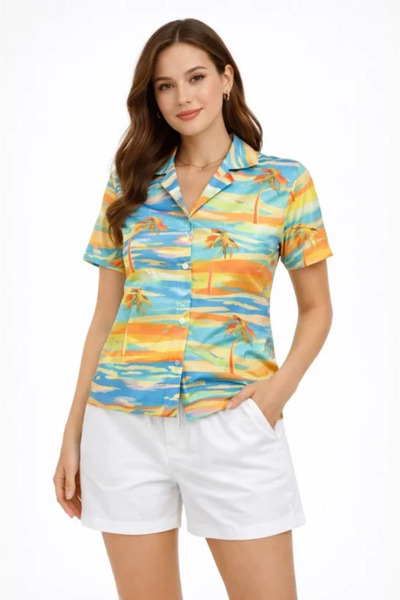 VirtuStore Summer Tropical Patterned Shirt Shorts Set Comfortable Fit Vacatio...