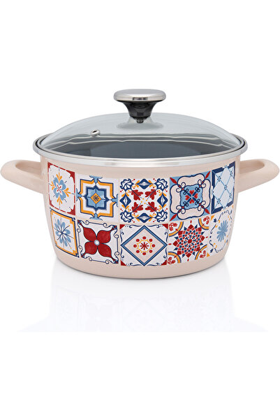 Metalac Oala 6l cu capac din sticla Porto email/24cm/6l