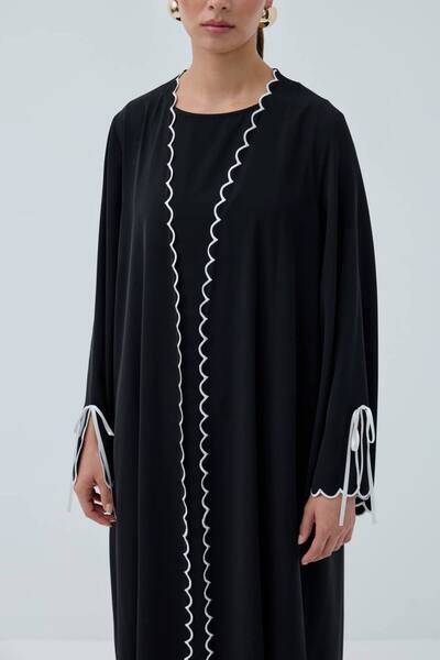 mayar officiall Mehlika Abaya Takım Tam Boy Nakışlı Geniş Kollu İkili Abaya-F...