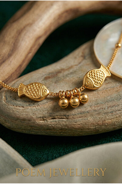 POEM JEWELLERY 18 Ayar Altın ve Rodyum Kaplama Balık Figürlü Paslanmaz Çelik ...