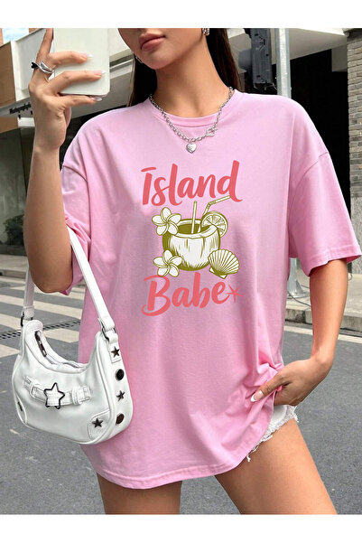 SUNFREE Γυναικείο μπλουζάκι με στάμπα COCONUT, oversized, καλοκαιρινό, κοντομ...