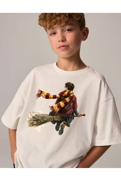 Little Aden Boy's Harry Potter Printed 100% Cotton Oversize Summer T-Shirt
