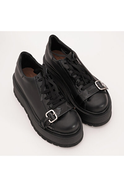 VAGAM Μαύρα γνήσια δερμάτινα παπούτσια με κορδόνια