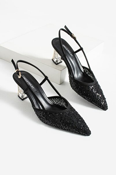 diclepolat Γυναικεία παπούτσια με μαύρες παγιέτες και πέτρες, διάφανο τακούνι...