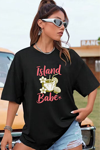 SUNFREE Γυναικείο μπλουζάκι με στάμπα COCONUT, oversized, καλοκαιρινό, κοντομ...