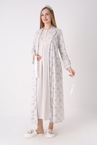 EM&FA TEKSTİL Maternity Maternity Dressing Gown Nightwear Set