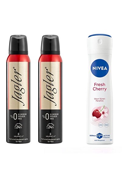 NIVEA Fresh Cherry Kadın Deodorant 150 ml + Jagler Erkek Deodorant 150 ml 2 Adet