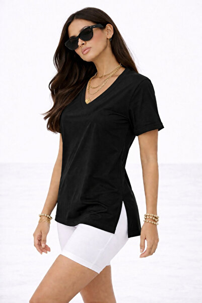 kikiriktekstil 10877 Γυναικείο μπλουζάκι από 100% βαμβάκι με λαιμόκοψη V, διπ...