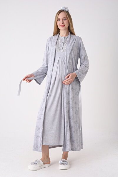 EM&FA TEKSTİL Maternity Maternity Dressing Gown Nightwear Set